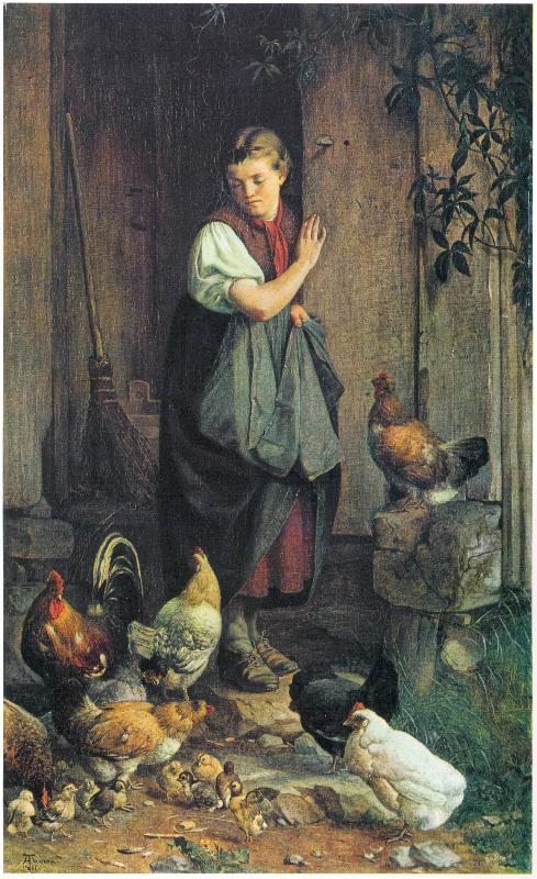 Hans Thoma Huhnerfutterung oil painting picture